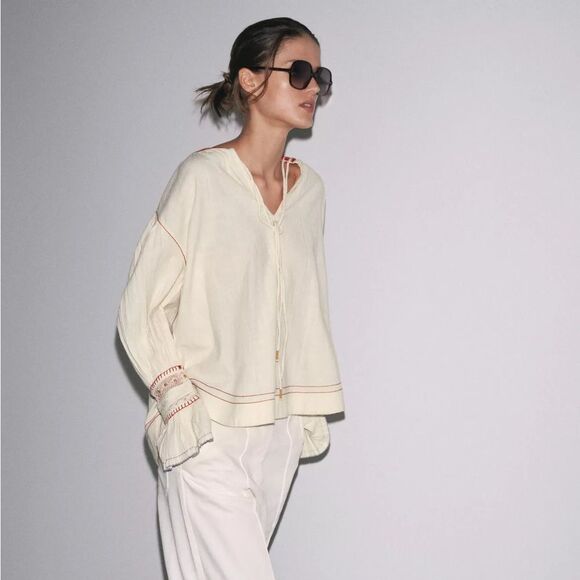 ZARA ZW COLLECTION EMBROIDERED SHIRT - Picture 9 of 11